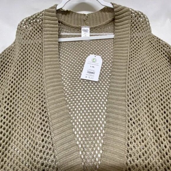 Time and Tru Women's L/XL Open Front Sleeveless Cardigan Beige Loose Knit NWT - Picture 11 of 11